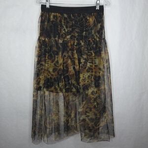 DKNY Olive and Black Sheer Animal Print High-Low Skirt